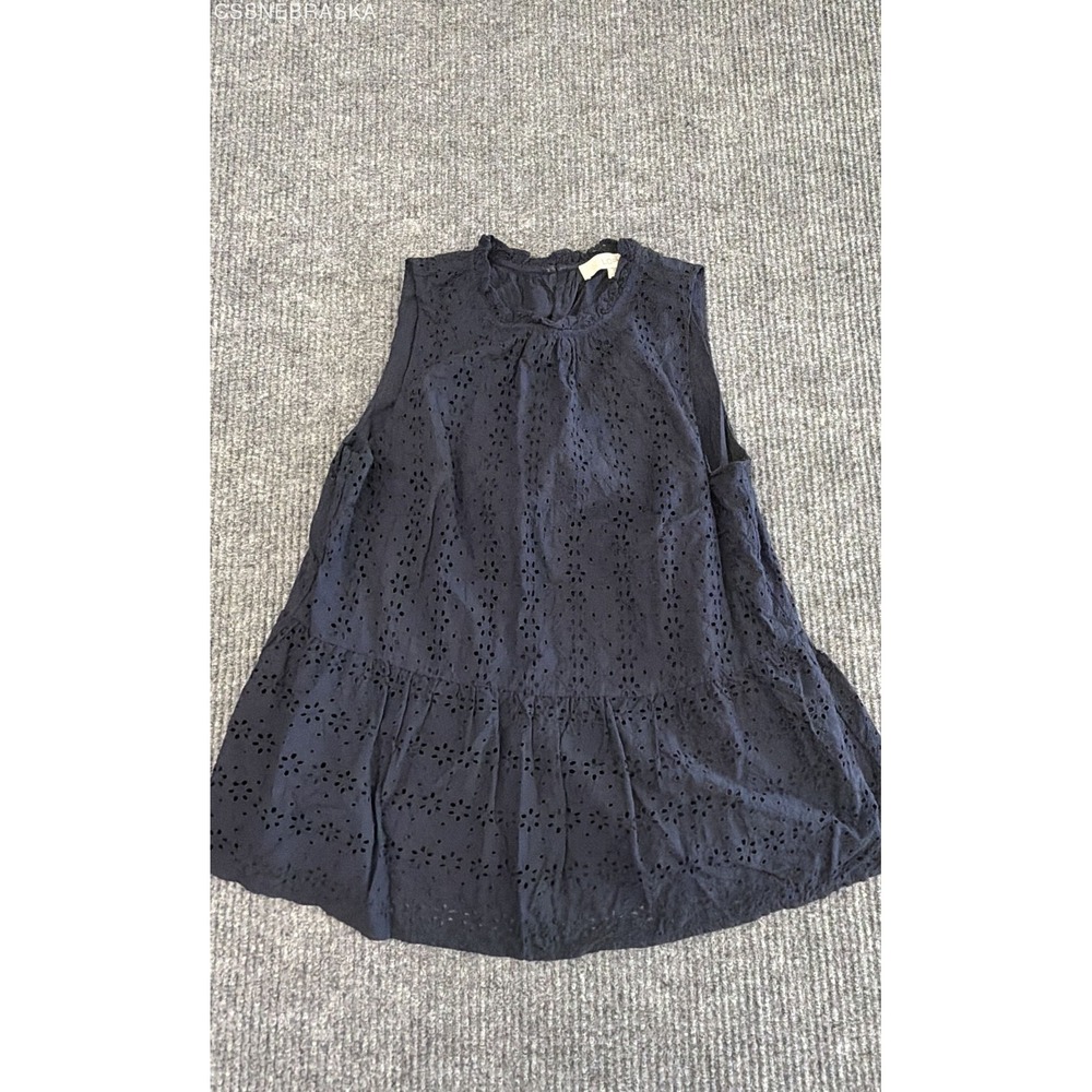 LOFT Navy Blue Sleeveless Eyelet Peplum Top Cotton Tiered Swing Blouse Tank - M